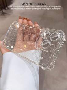 亮片奢华闪光透明软手机壳适用于 16 Pro Max 15 14 13 12 11 Pro Plus 16E 镜头保护套防水防震防摔防刮 - 無色 - 查看 1
