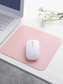 1pc Easy To Clean Waterproof Minimalist Solid Color Square Leather Mouse Pad, Single Piece/Not Random School Supplies, Back To School - Pink - View 1