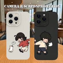 Minimalist Creative Couple Pattern  Valentine's Day Men And Women Summer Anti-Drop Matte Phone Case Suitable For IPhone 16E/16/16PRO/16PLUS/16PM/15/15PLUS/15PRO/15PROMAX/14/14PLUS/14PRO/14PROMAX/13/13mini/13PRO/13PROMAX/12/12mini/11/Plus/Pro/Max/7/8/SE/XS/XS MAX/7P/8P, Easter Gift, Birthday Surprise, Exclusive Gift For Friends, Family, Girlfriend, Boyfriend - 黑色 - 查看 4