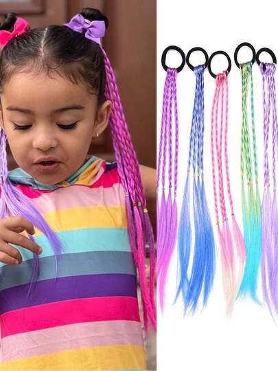 合成儿童彩色假发马尾辫头带橡皮筋小辫子接发发带头饰儿童发饰