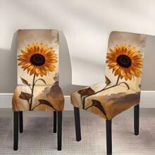 1pc/2pcs/4pcs/6pcs Creative Multi-Color Sunflower Print Home Decorative Chair Cover, Full Coverage High Stretch Slipcover, Dirt-Resistant And Anti-Fouling Chair Protector For Home, Seasonal Decor