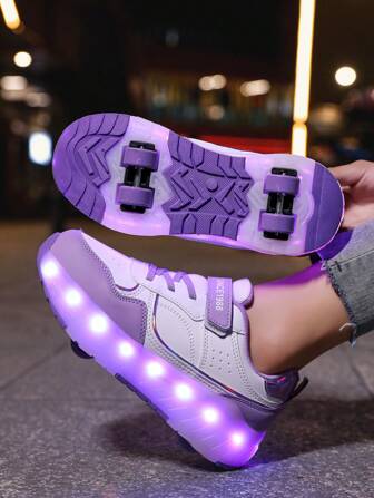 Teenagers Wheeled Shoes, Rollerskates, 4-Wheel Roller Skates, Mini 4-Wheel Skates, LED Rechargeable Light-Up Shoes
