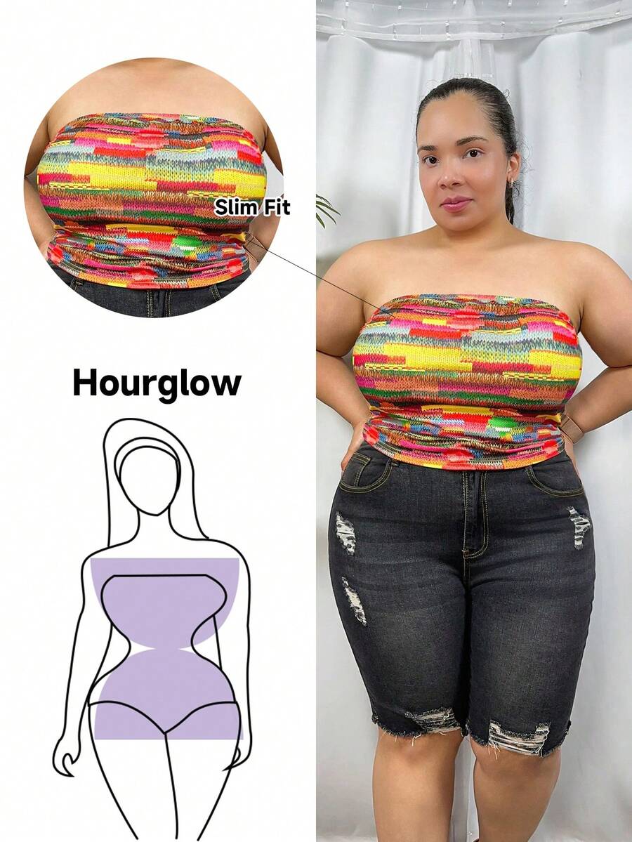 Hourglow 大码女式休闲和节日毛绒图案印花修身抹胸，适合日常穿着、音乐节、音乐会、狂欢派对、海滩度假、约会之夜、生日、单身派对装、俱乐部、可爱、休闲、购物、街头服饰、外出、易于搭配且看起来苗条，凸显身材，修饰身材