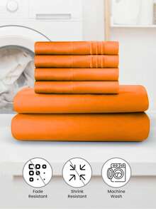 6-Piece Bed Sheet Set – Twin/Full/Queen/King Sizes | Soft Microfiber | Deep Pocket Fitted Sheet | Cooling, Wrinkle-Free, Summer And All-Season Comfort | Includes 1 Flat Sheet, 1 Fitted Sheet, 4 Pillowcases - Bright Orange - 查看 3