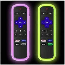 2Pack Silicone Protective Remote Case For  Roku Hisense Roku Controller Sleeve Universal For Roku Express 4K+ 2021 Roku Streaming Stick+ Remote Cover With Lanyards Glow GreenandGlow Purple - GlowYellow&GlowPurple - Xem 1