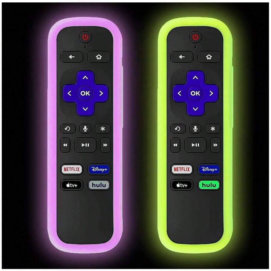 2Pack Silicone Protective Remote Case For  Roku Hisense Roku Controller Sleeve Universal For Roku Express 4K+ 2021 Roku Streaming Stick+ Remote Cover With Lanyards Glow GreenandGlow Purple - GlowYellow&GlowPurple - Xem 1