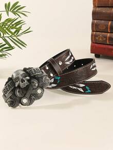 1PC Men And Women Can Use Retro Belt With Large Buckle, Domineering Personalized, Embossed PU Leather, Fashionable Retro Gothic Style - Large Skull - View 15