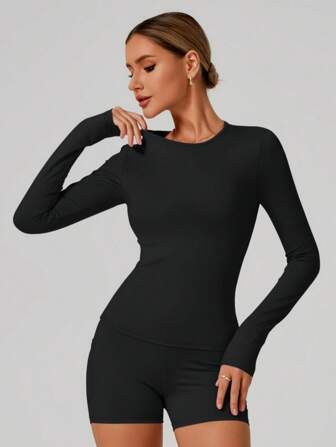 Ropa casual y cómoda para mujer, con manga larga suave, alta elasticidad, ropa de yoga, pilates, correr y ejercicio, apropiada para usar en otoño/invierno