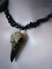 1pc Unique Gothic Black Crow Bone Pendant Necklace, ABS Resin Unisex Decorative Necklace Suitable For Halloween, Party, Special Occasions - Black - View 5
