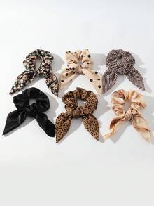 6pcs Multicolor Scrunchies Scarf Cute Bow,Dopamine,Vintage Fashion Hair Band Elegant - Multicolor - View 6