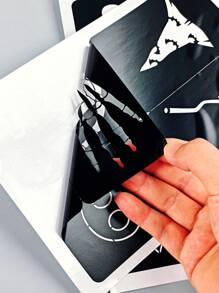 2 张万圣节纹身模板，骷髅头魔术帽类模板可重复使用的身体模板，闪光喷枪 DIY 纹身模板，适合女性女孩身体艺术自粘模板派对礼物 - 黑色 - 查看 8