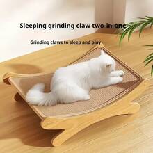 Tiang Penggaruk Kucing dengan Tempat Tidur Kucing Melengkung, Rangka Kayu Berkualitas Tinggi, Bahan Linen Tahan Lama, Mudah Dirakit, Desain Hemat Ruang, Aksesori Perawatan Cakar yang Menyenangkan, Kebutuhan Kucing Dalam Ruangan - MultiWarna - View 4