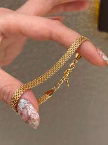 1pc Stainless Steel 18K Gold Plated Milan-Inspired Bracelet, Retro Vintage Minimalist Design, Versatile Daily Wear - 金色 - 查看 7