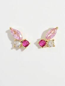 1 Pair Elegant Geometric 925 Silver Plated Cubic Zirconia Stud Earrings, Suitable For Women Daily, Dating, Party Matching, A Gift