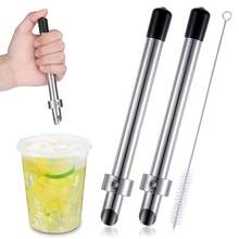 FUCHENGJSLasnten 2 Pack Straw Puncher Plastic Lids Lemonade Cups, Stainless Steel Straw Hole Puncher Punching Tools Cafe Drinks Container Squeezed Lemonade Stand Supplies(8.Inch,Black) - 黑色 - 查看 1