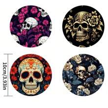 4pcs/Set Halloween Cup Coasters, Pumpkin Pattern Round Coasters With Rubber Base, Suitable For Drinks, Coffee, Decoration, Home, Office, Bar, Holiday Or Party