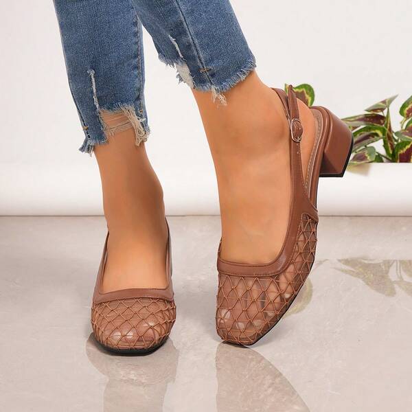 Square Toe Chunky Heel Slingback High Heel Dress Shoes For Women