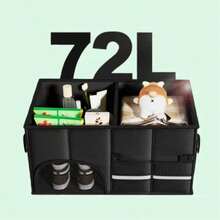 Car Trunk Organizer Box - Black Foldable Oxford Fabric Storage With Multiple Compartments & Handles, Waterproof Auto Organizer For SUV, Sedan, Truck - Keep Your Vehicle Neat For Travel, Groceries, Camping - 黑色 - 查看 5