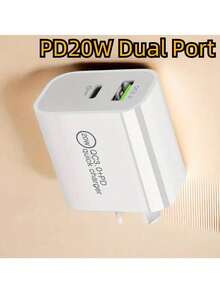 20W USB C 快速充电器，2 端口 PD USB-C 壁式插头（1 件装），带快速充电 QC3.0，USB-C 电源适配器 C 充电器 AU-Plug SAA 认证，兼容 16/15/14/13/12、Pixel 7/6、Switch、S22/21，适用于多人充电、多设备充电、家庭充电需求和办公桌手机充电器多端口 Nan - 查看 3