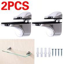 2PCS Glass Shelf Support Adjustable Glass Shelf Bracket Polished Chrome Wall - Silver - View 9