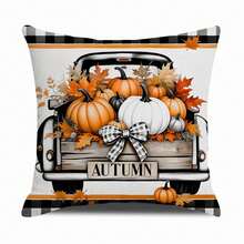 4 件套 Hello Fall 枕套，彩色条纹南瓜卡车格子枕套，涤纶面料拉链单面印花靠垫套，秋收家居装饰，适合派对用品、家用沙发床椅、农舍户外露台装饰
