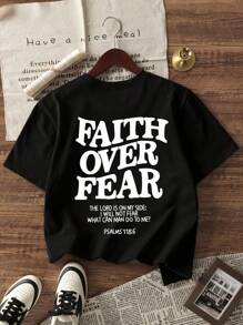 Jungen, Kinder und Teenager Rundhals Kurzarm T-Shirt, Sommer Top - Bequeme T-Shirts für Kinder, die Outdoor-Abenteuer lieben! Glaube besiegt Angst Grafik T-Shirts