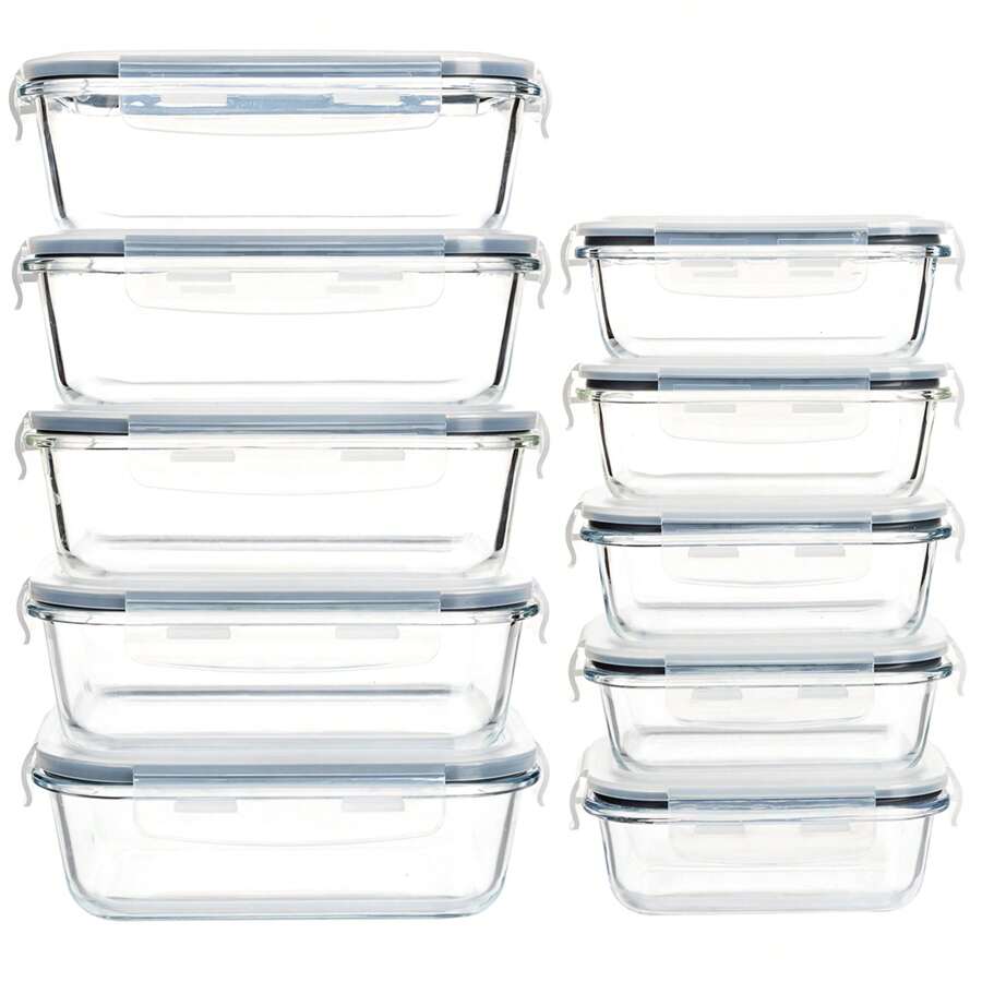 20 Pieces Glass Meal Prep Containers With Steam Vent, Food Storage Containers With Airtight Lids, For Home Kitchen Office Lunch Portion Control (10 Containers+10 Lids), Freezer And Refrigerator