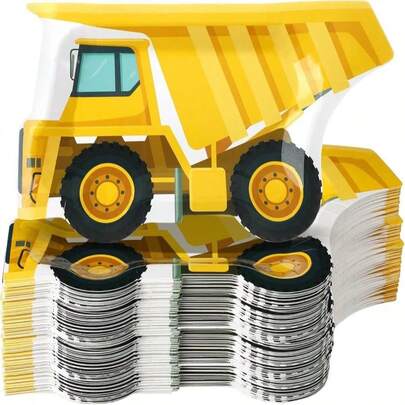 Zonon 50 Pcs Construction Truck Paper Plates Disposable Construction Theme Birthday Party Supplies Decoration For Food Snack Appetizer Lunch Dinner Dessert Tray Tableware