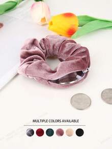 1pc Women's Solid Velvet Invisible Zipper Coin Purse Creative Fashion Hair Tie Suitable For Daily Use - Multicolor - View 9