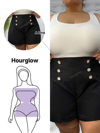 Hourglow Große Größen High-Waist Shorts mit Knopfdetails für den Sommer