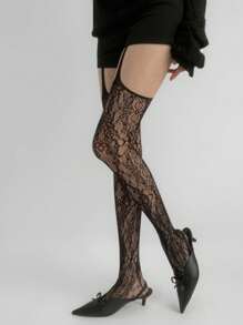 1 pieza Pantimedias de telaraña jacquard de estilo gótico oscuro Y2K, medias de red de portaligas para mujer, adecuado para ropa de calle y Halloween