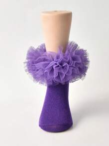 1 双女童褶皱袜子，蓬松褶皱婴儿公主袜 - 紫色 - 查看 2