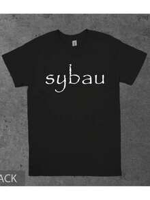 Piece OfSybau Unisex T-Shirt - Giftpicture Print "Sybau" Font, Street Style, Black And White Casual Shirt, Z Generation Humorous Gift, Fashion T-Shirt, Modern Street Style Classic Versatile - 黑色 - 查看 7