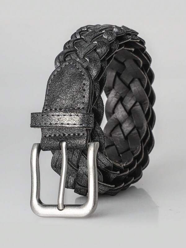 1pc Handmade High-Quality Silver Braided Belt, Fashion Minimalist Design Unisex Jeans Belt For Daily Commute, Holiday, Party