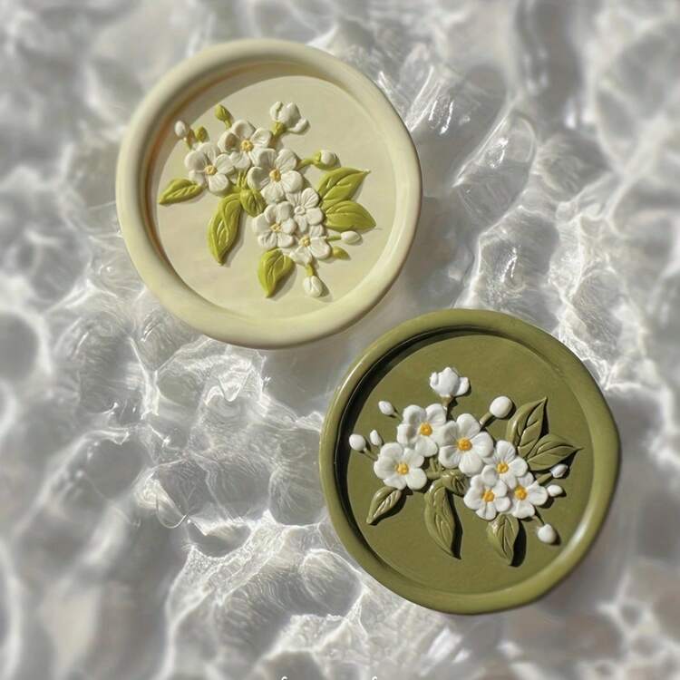 6pcs Metallic Alloy Wax Stamp Set With Interchangeable Wooden Handle - Cat, Camellia Flower Pattern, For Invitations, Cards, Envelopes, Gift Packaging, Stamping, Floral Design - Gold - View 5