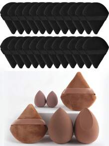 Set Of 24pcs/15pcs/8pcs/3pcs Triangle Flocked Makeup Sponges, Soft & Fluffy Texture, Suitable For Face & Body Powder Puff, Makeup Beauty Tools Mixed Set