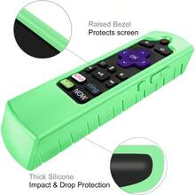 CaseBot Remote Case For Roku Voice Express HD 4K+ Ultra LT Enhanced Voice Express 3930 Premiere+ 3921 Streaming Stick+ Remote Honey Comb Anti Slip Shockproof Silicone Cover Green Glow - 綠色夜光 - 查看 3
