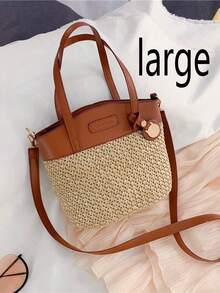 Fashionable Casual Versatile Color Block Woven Tote Bag - Multicolor - View 2