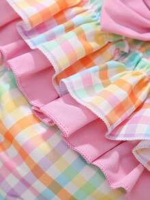 3 Peças Conjunto de Roupa para Bebê Menina: Regata com Estampa Floral de Morango Tecida com Decoração de Laço, Vestido com Babados em Camadas de Cintura Elástica e Chapéu, Uso Diário de Verão - Multicolorido - Visão 7