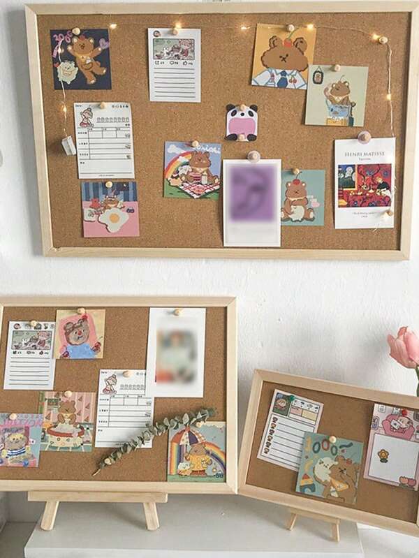 1pc Cork Board With Wooden Frame, Decorative Memo Board For Office And Home, Message Or Vision Board For Home & School
