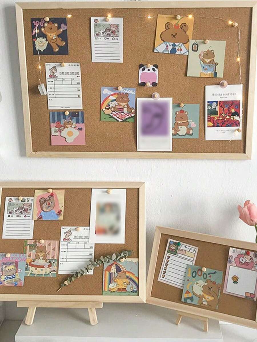 1 块带木框的软木板，用于办公室和家庭的装饰性备忘板，用于家庭和学校的留言板或愿景板