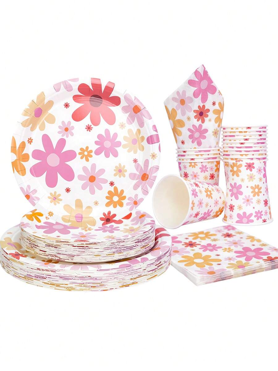 10 pièces Set de vaisselle de fête Daisy groovy : assiettes, gobelets, serviettes. Fournitures de fête Daisy. Ensemble rétro hippie boho de fleurs Daisy boho. Gobelets en papier, couverts de fête. Décorations pour anniversaire, baby shower, mariage, fête hippie Daisy - Multicolore - Voir 1