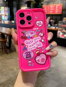 Girly Energetic Phone Case, Heart, Cherry, Lipstick, Butterfly Pattern Phone Case, Fuchsia Pink Phone Case, Compatible With IPhone Cases Waterproof Shockproof Anti-Fall Scratch Resistant - Multicolor - View 2
