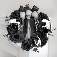 Set de 5 ramos de rosas artificiales blancas y negras, flores falsas de plástico góticas para boda, decoración de Halloween, tallos de rosas realistas para exhibición en el hogar u oficina