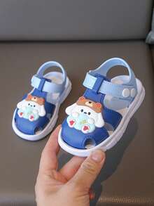 1双儿童凉鞋沙滩鞋新款幼儿拖鞋闭趾男女童1-3岁防滑室内外防撞婴儿爬行凉鞋适合夏季速干卡通图案，魔术贴趾套防撞 - 藍色 - 查看 2