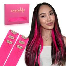 MHot Pink Clip In Hair Extensions Real Human Hair 35g 6pcs 18 Inch Colored Hair Extensions For Women Colorful Hair Pieces Popup Style Straight Extensiones De Cabello Humano Con Clip7001 - #6-HotPink - View 1