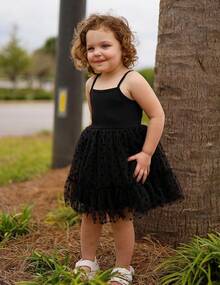 2025Toddler Girls Tulle Dress Rainbow Tutu Birthday Princess Dresses Formal Photo Shoot Outfit Summer Clothes 2-6T'Sprout Style' - 黑色 - 查看 5