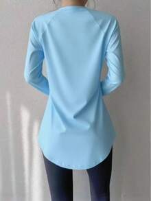 Áo tập yoga thể dục nữ, áo thể thao nhanh khô, thích hợp cho chạy bộ, tập gym, lớp lót co giãn ôm sát cơ thể mùa xuân. - Màu xanh nhạt - Xem 4