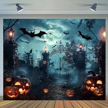 Halloween Ghost Background Fabric Made Of Polyester Material, Available In Various Styles, Witch Room, With Pumpkin Bats And Full Moon Indoor And Outdoor Multifunctional Wall Decoration Banner Background - Multicolor - View 5