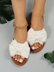 Bow Tie Slippers Round Toe Outdoor Convertible Slip-On Slippers Convertible Women's Fashion Beach Sandals Non-Slip Bow Tie Outdoor Slippers Valentines - 白色 - 查看 2